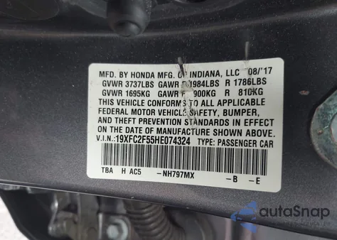 2017 Honda Civic Lx z USA, uszkodzony, nr VIN 19XFC2F55HE074324